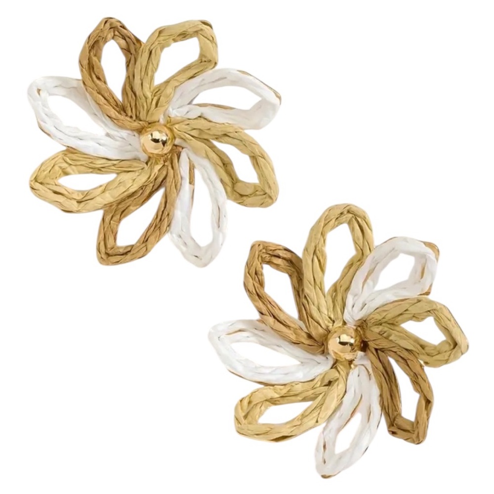 Tan Pinwheel Raffia Earrings